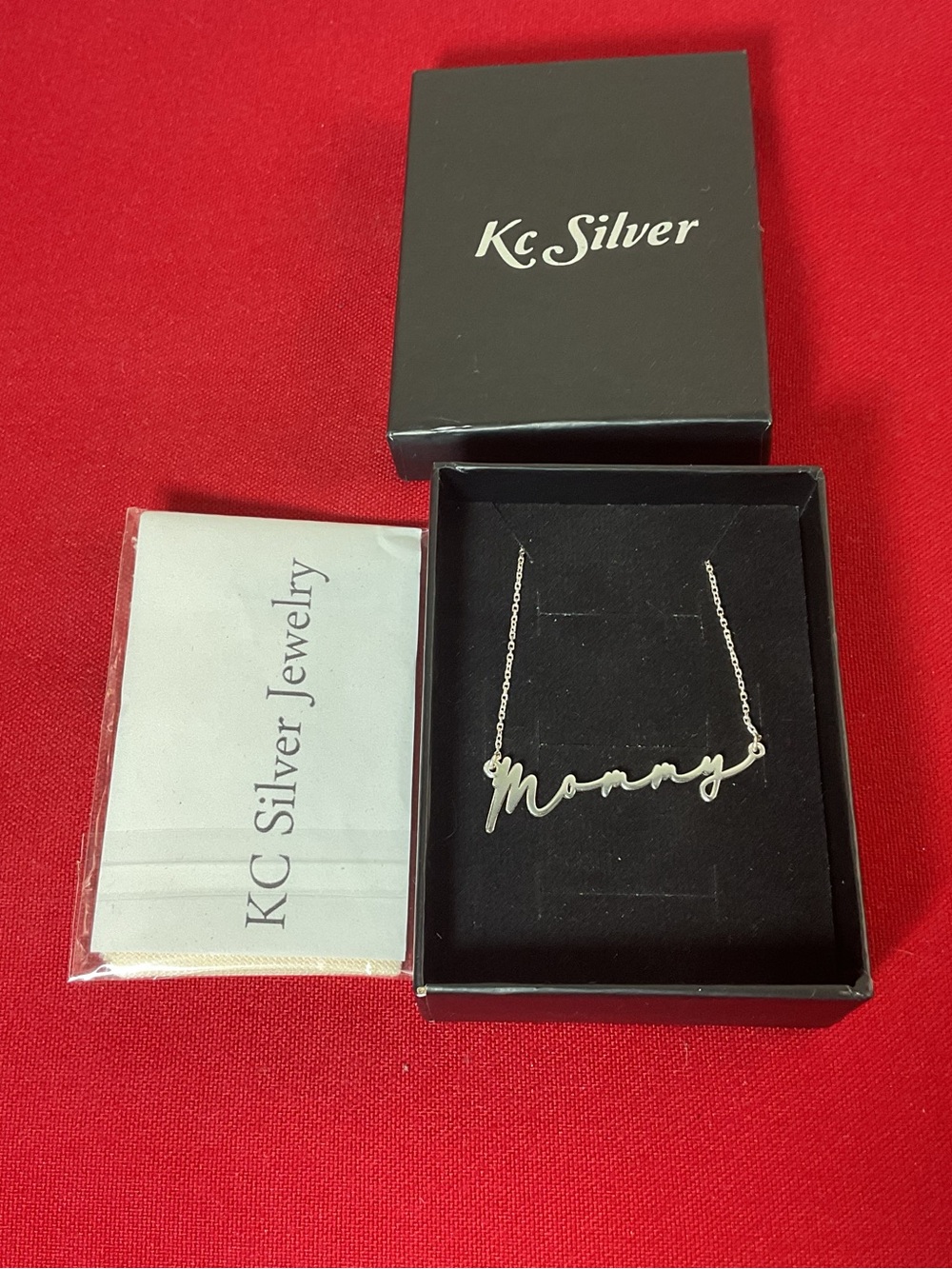 Sterling Silver Mommy Script Name Necklace Extender 18” Adjustable Gift Box
